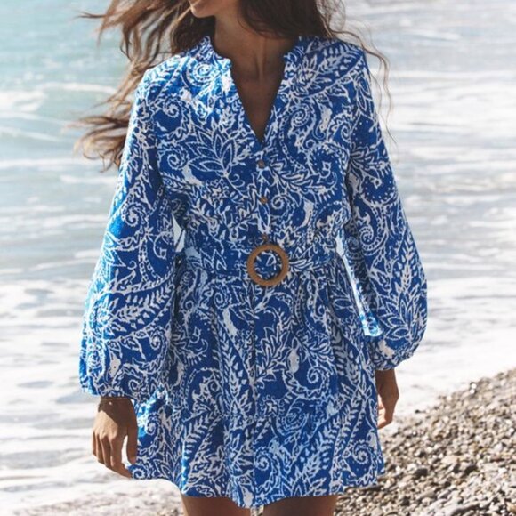 Zara EMBROIDERED BELTED SHIRT DRESS - Picture 1 of 4